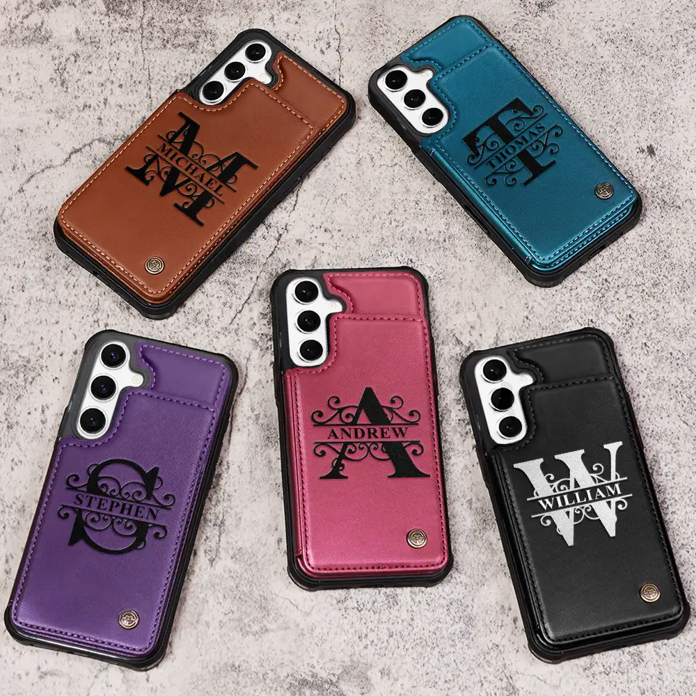 Monogram Initial - Personalized Leather Flip Wallet Phone Case - Image 3