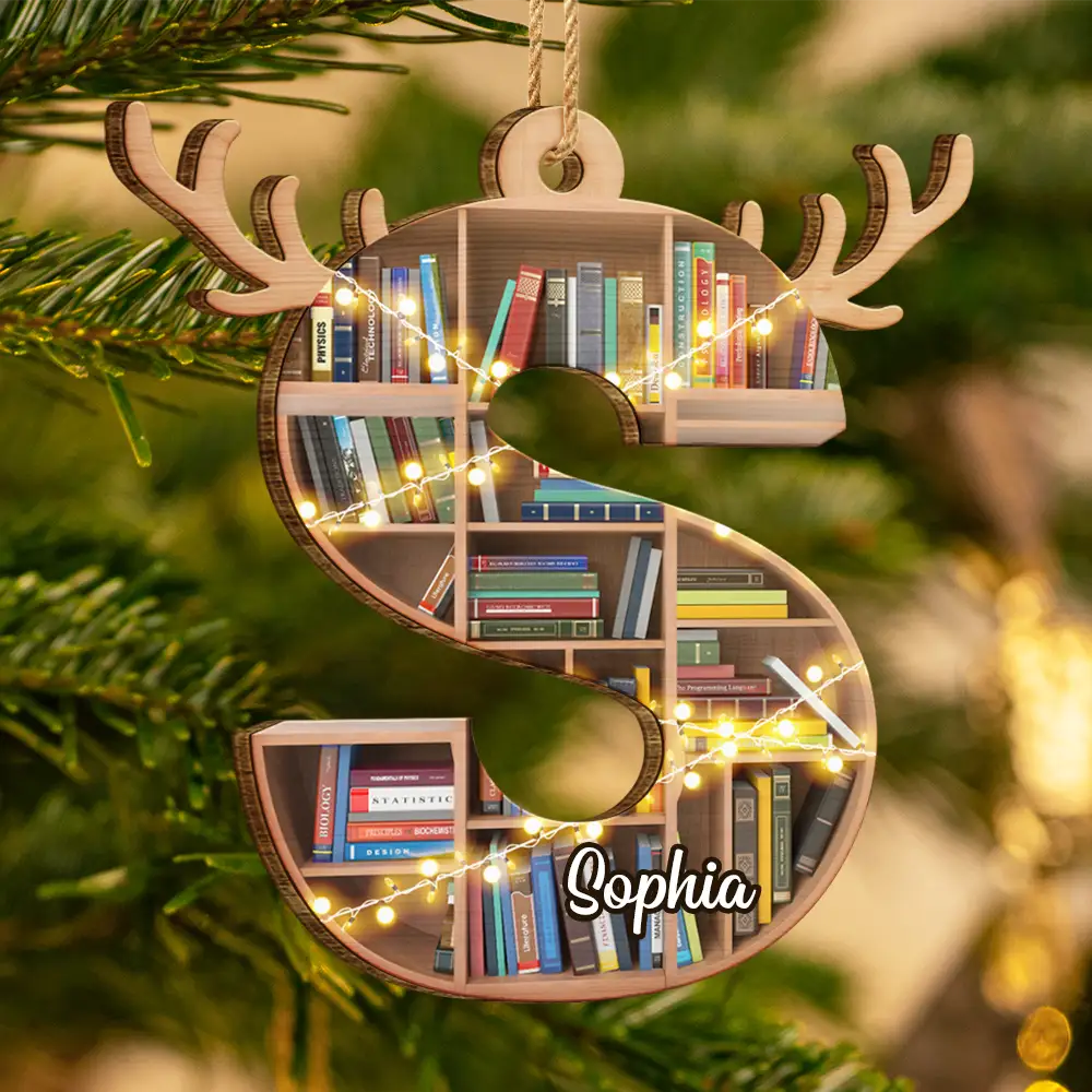 Monogram Letter Bookish Keepsake - Personalized Custom Shaped Wooden Ornament - Image 3