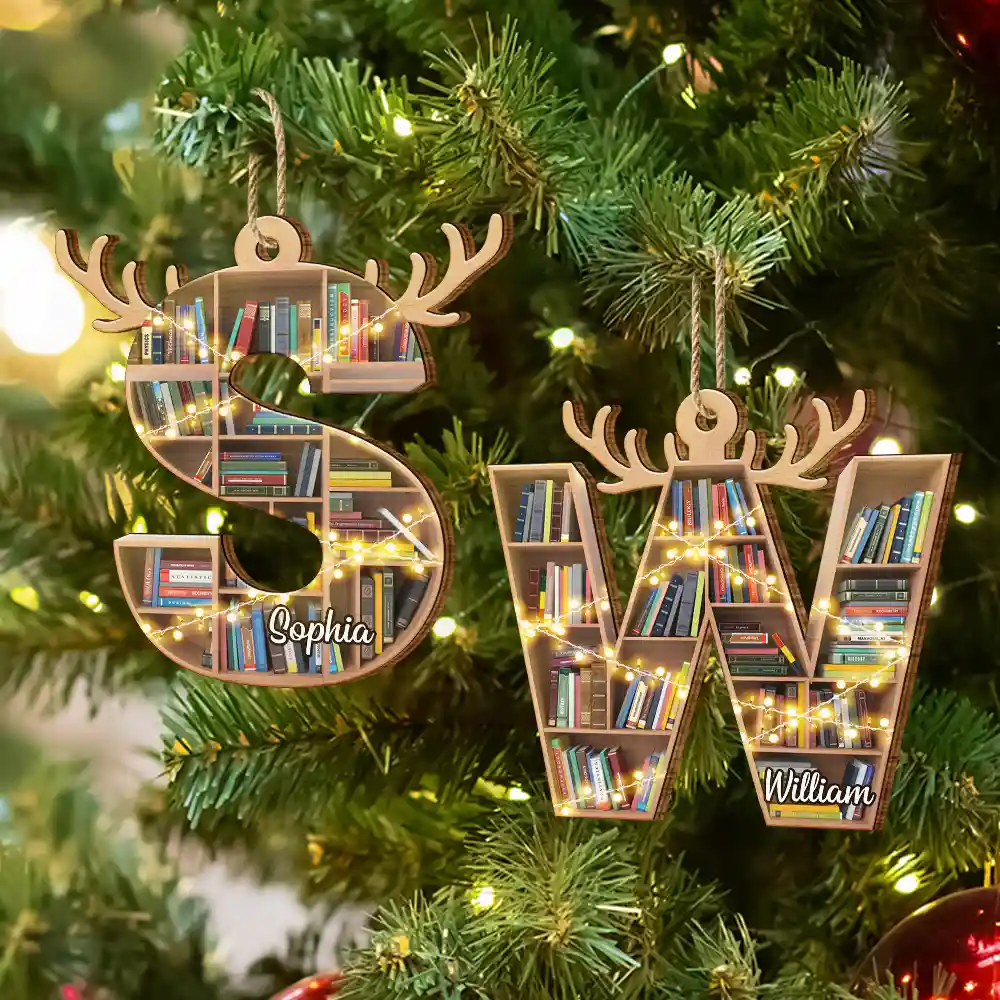 Monogram Letter Bookish Keepsake - Personalized Custom Shaped Wooden Ornament - Image 6