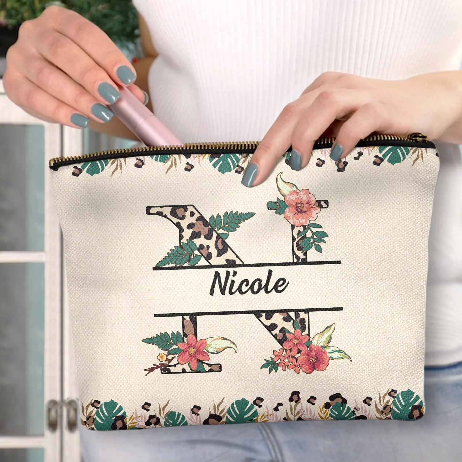 Monogram Letter Leopard Pattern - Gift For Women, Yourself - Personalized Cosmetic Bag - Image 3
