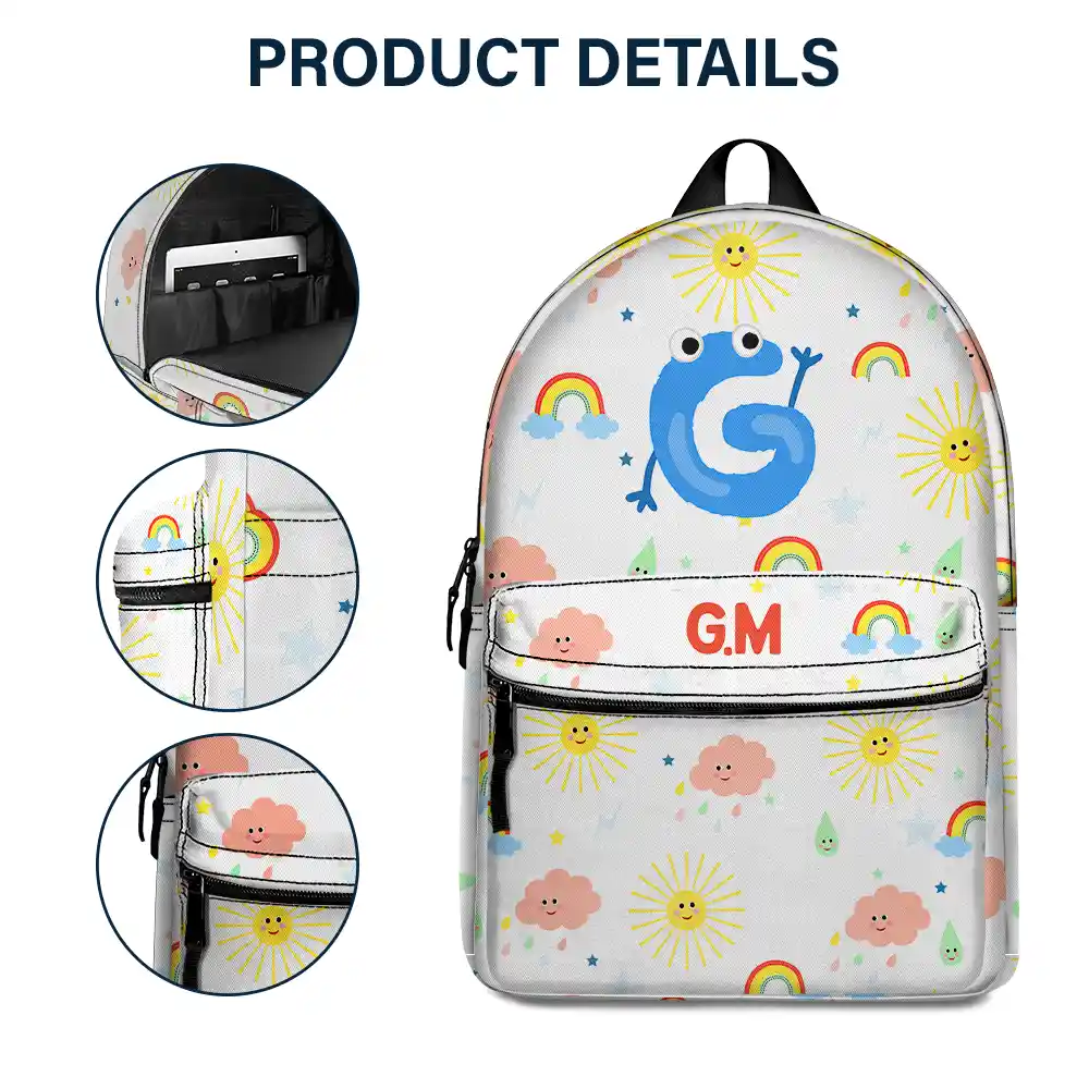 Monogram Letter School - Personalized Canvas Backpack - Image 5