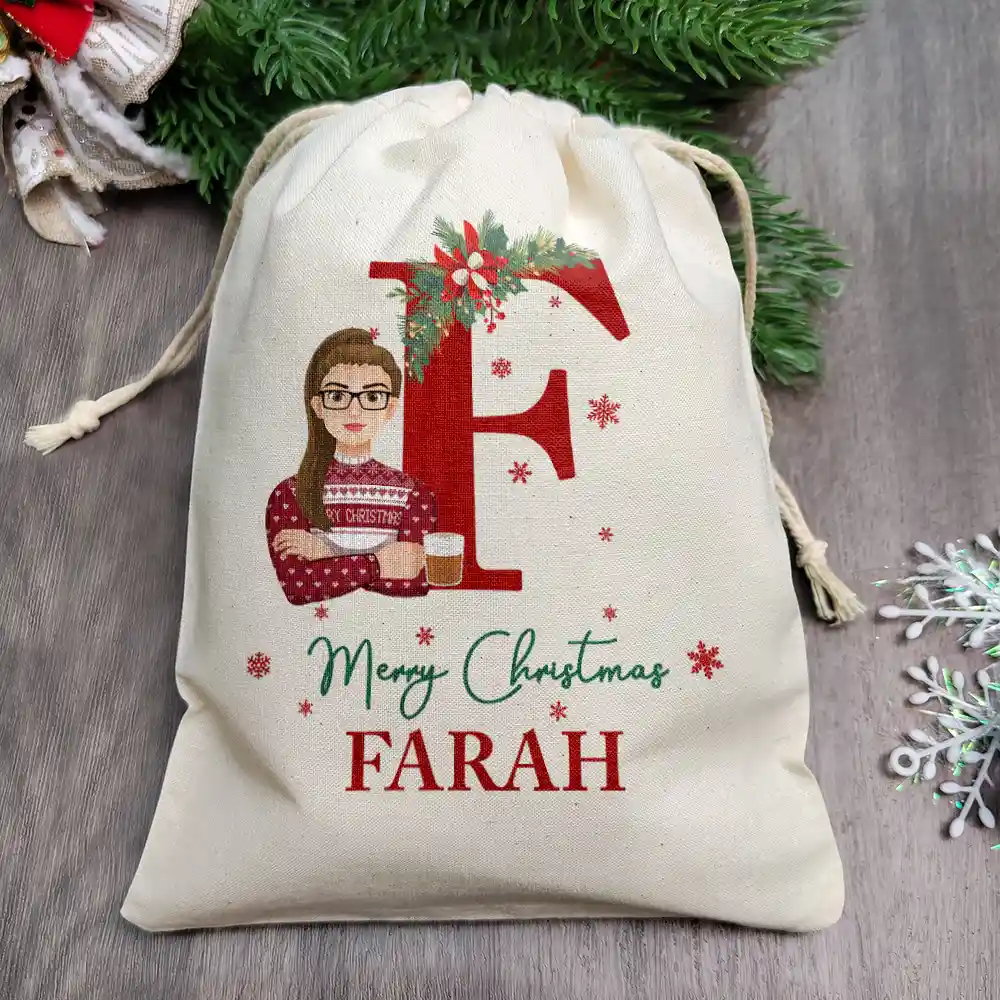 Monogram Merry Christmas Flat Art Family - Personalized Favor Bag - Image 2