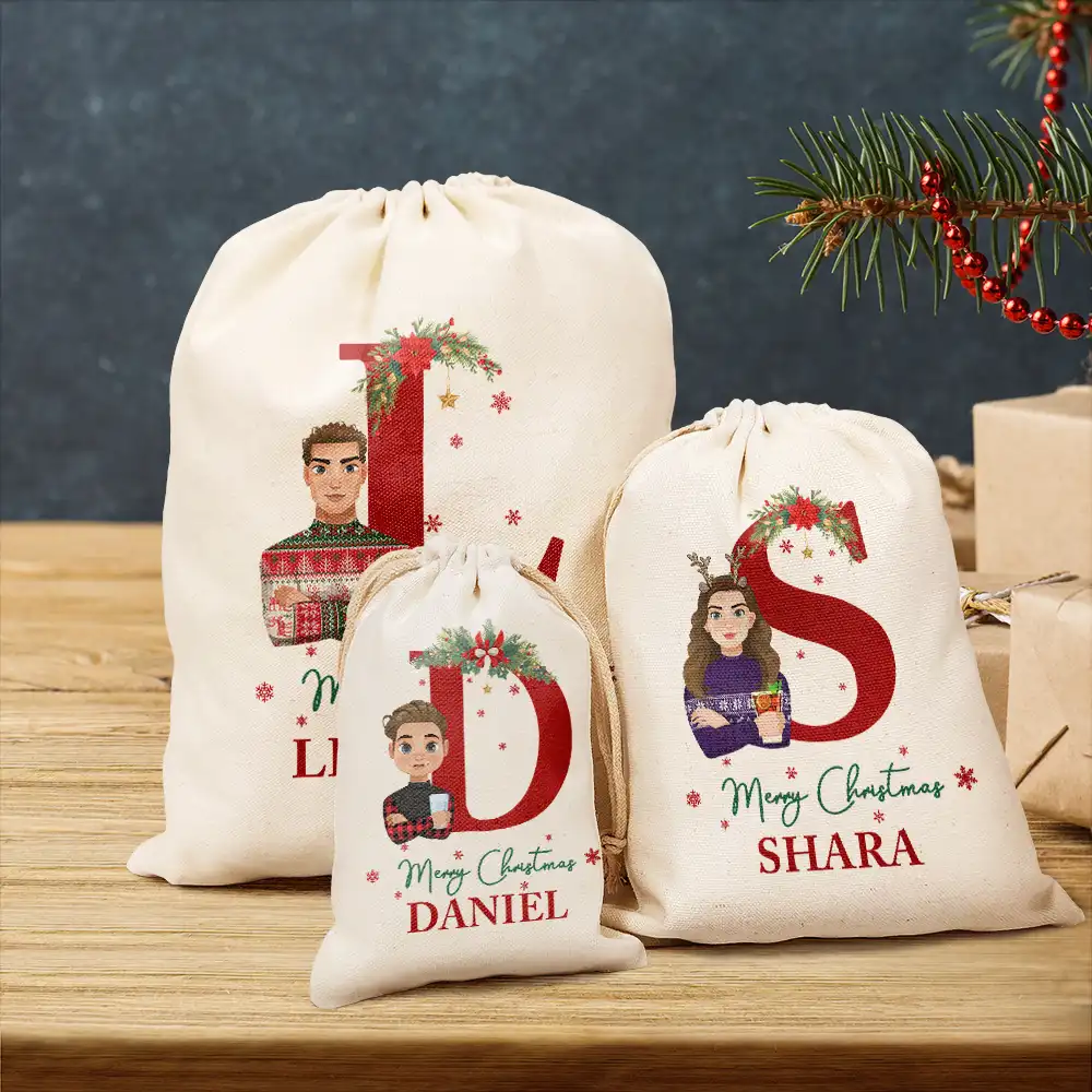 Monogram Merry Christmas Flat Art Family - Personalized Favor Bag - Image 3
