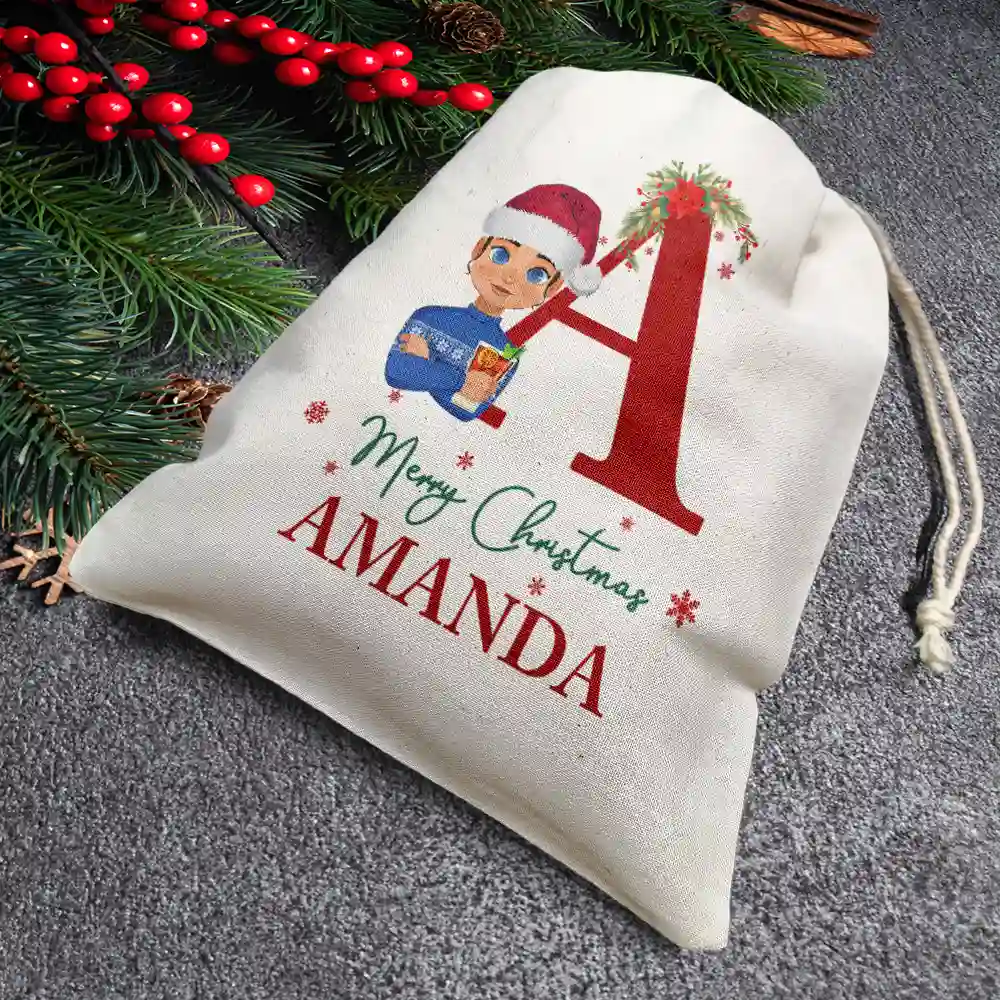 Monogram Merry Christmas Flat Art Family - Personalized Favor Bag - Image 4