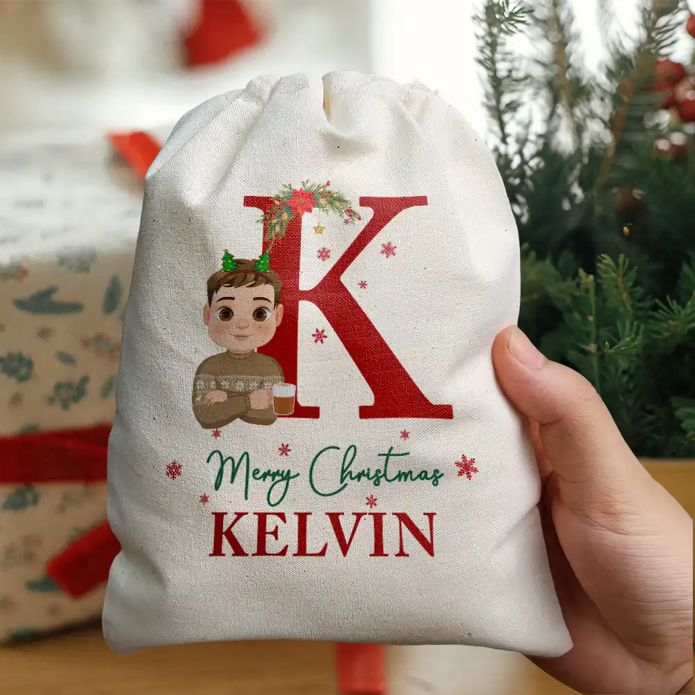 Monogram Merry Christmas Flat Art Family - Personalized Favor Bag - Image 5