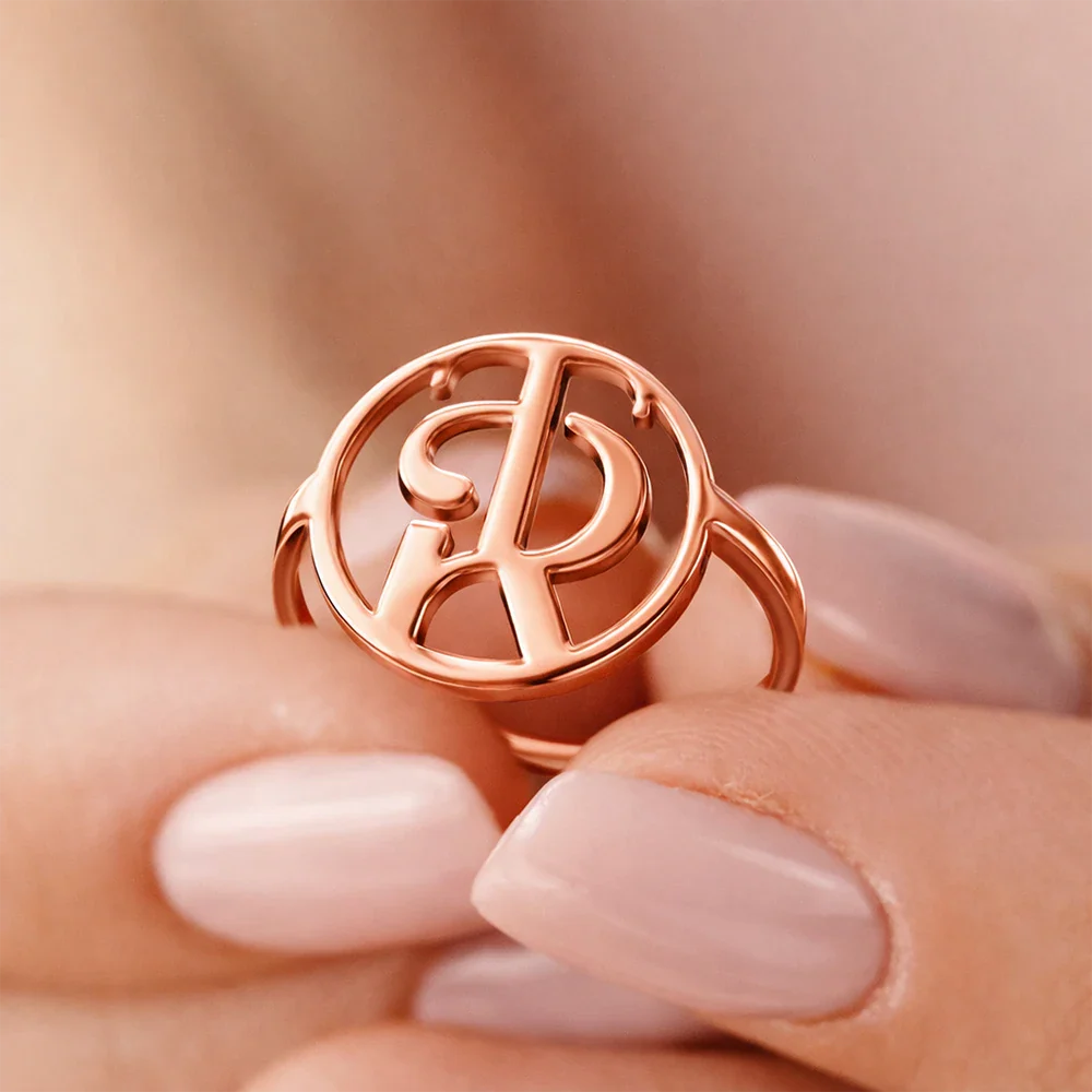 Monogram Monogram Interwined Initials Couple Women - Personalized Custom Shaped Ring - Image 3