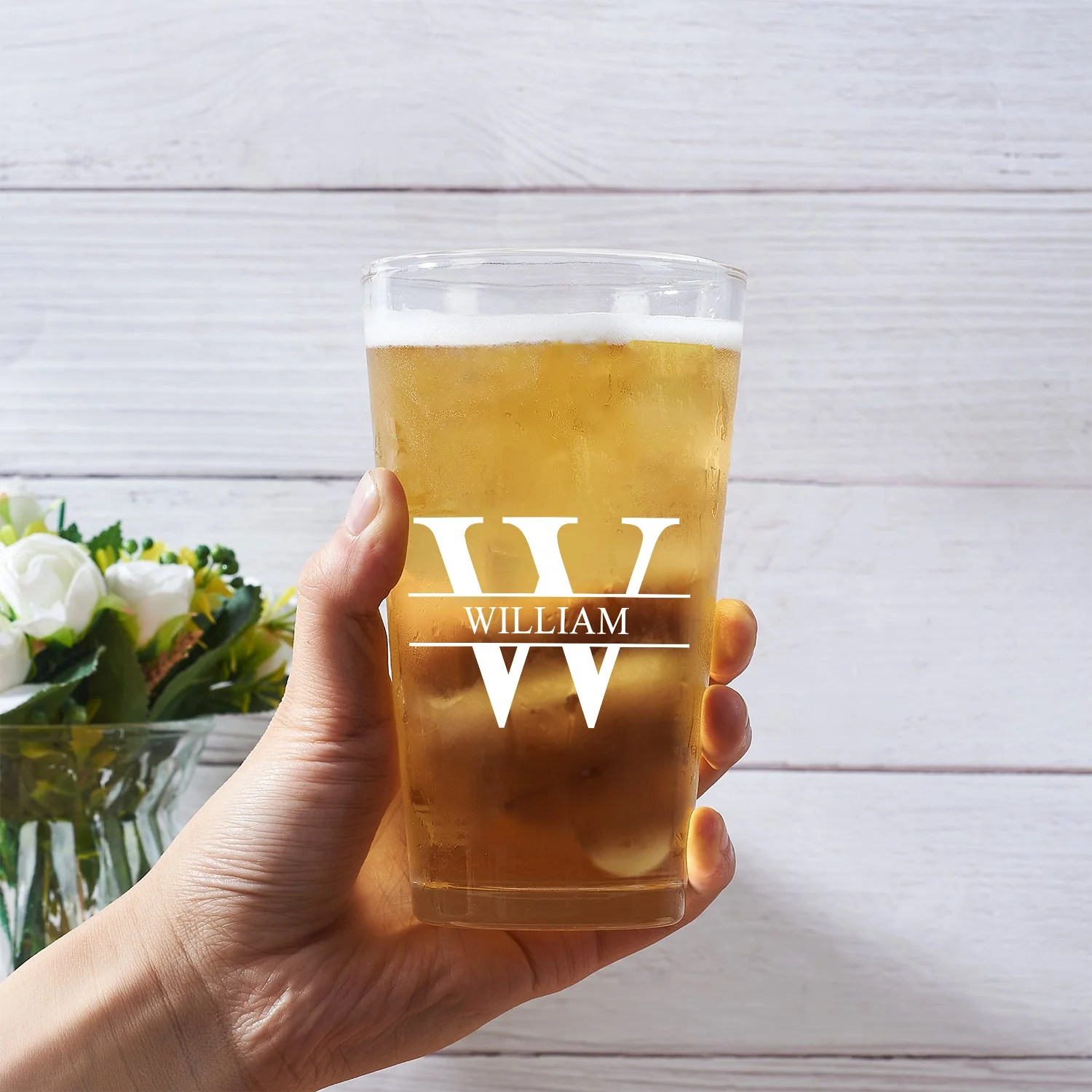 Monogram Name - Gift For Men, Dad, Father, Grandfather, Grandpa, Husband - Personalized Beer Glass - Image 3