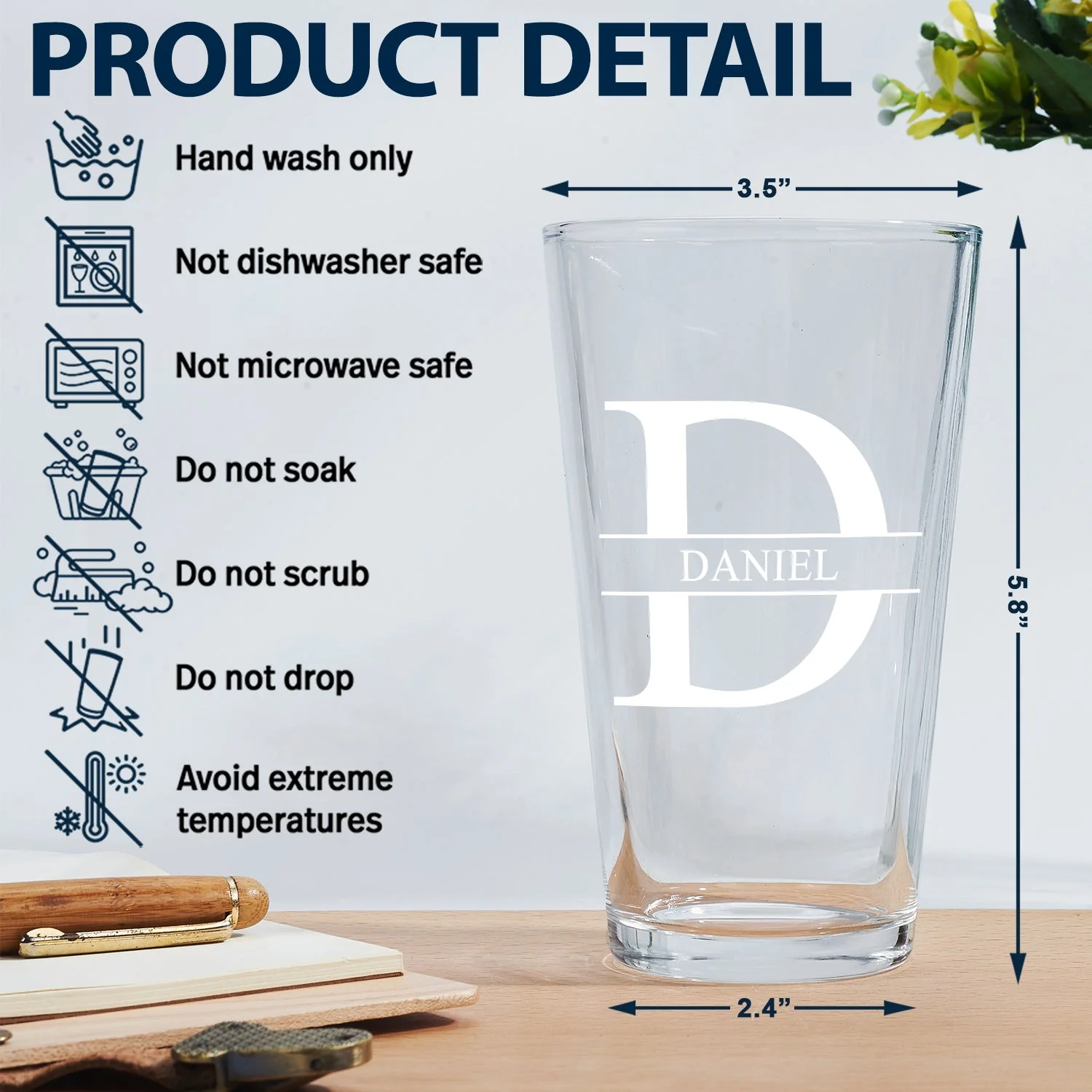 Monogram Name - Gift For Men, Dad, Father, Grandfather, Grandpa, Husband - Personalized Beer Glass - Image 5