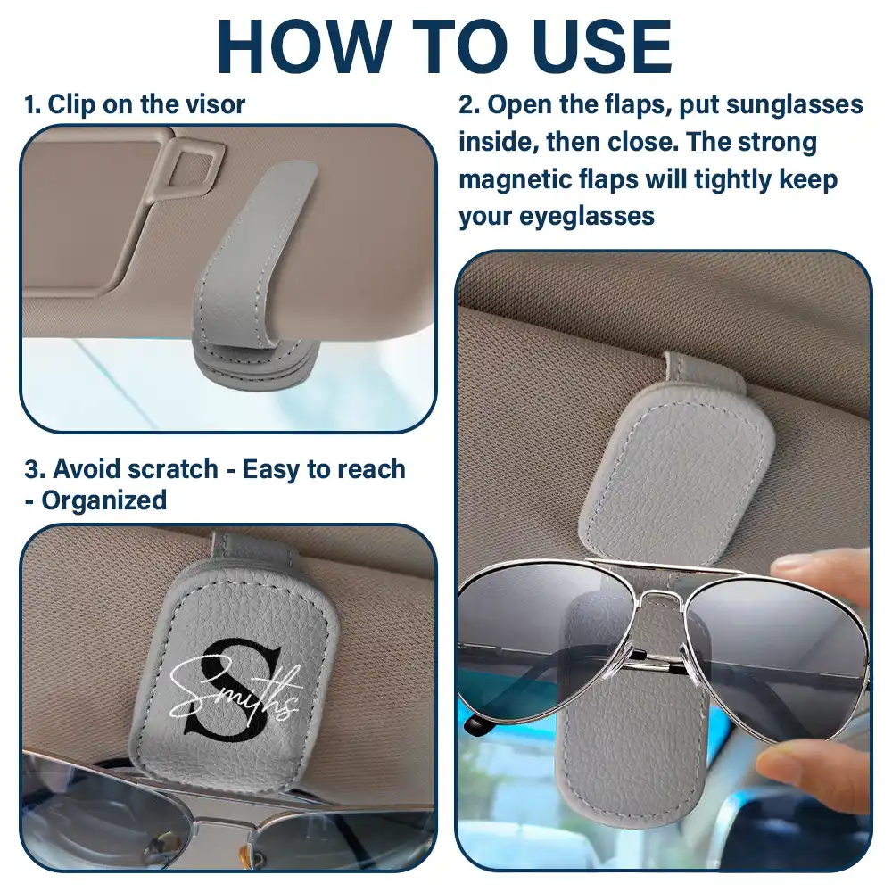 Monogram Name Letter - Personalized Sunglasses Holder For Car Visor - Image 4