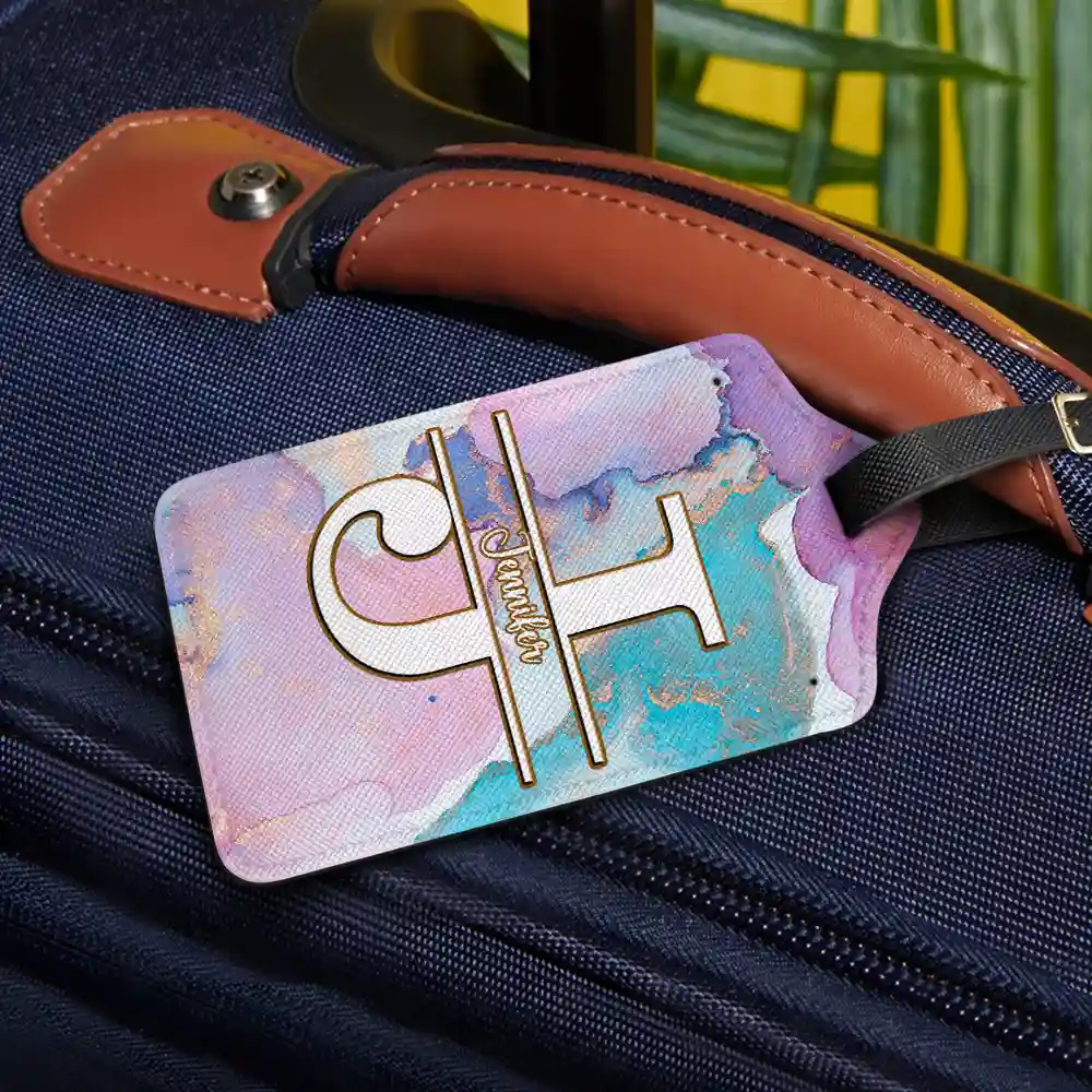 Monogram Name Marble - Personalized Luggage Tag - Image 2