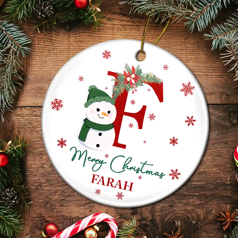 Monogram Name Merry Christmas - Personalized Combo Circle Ceramic Ornament Set - Image 5
