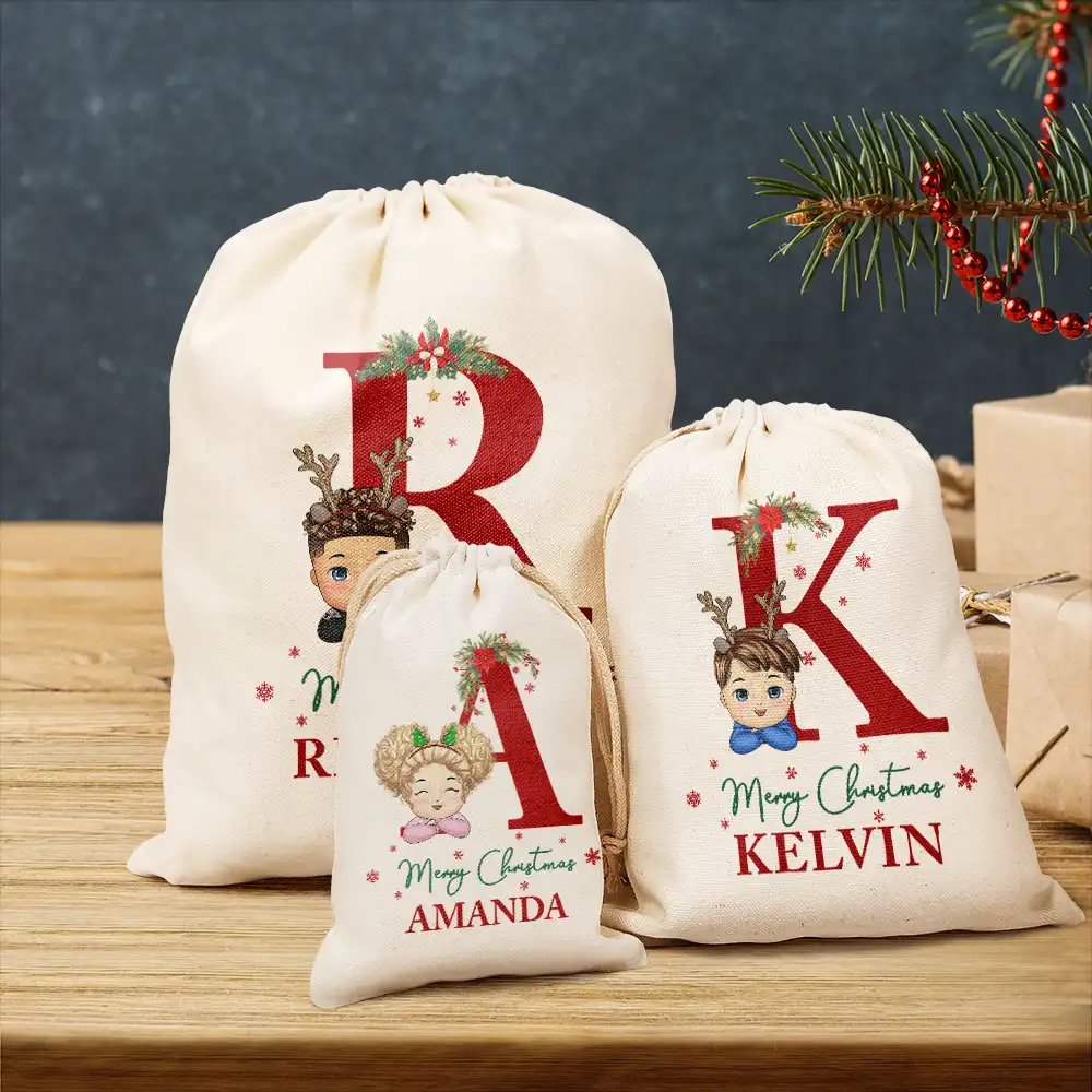 Monogram Name Merry Christmas - Personalized Favor Bag - Image 3