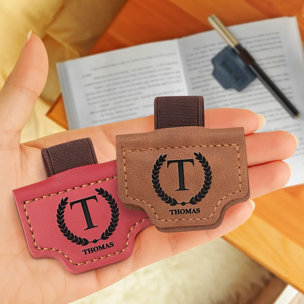 Monogram Name Simple Keepsake - Personalized Engraved Magnetic Leather Pen Clip - Image 3
