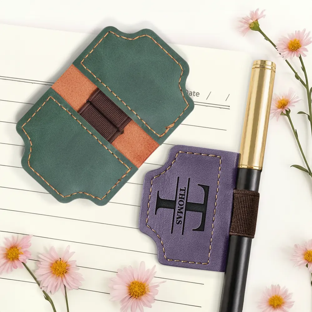 Monogram Name Simple Keepsake - Personalized Engraved Magnetic Leather Pen Clip - Image 4
