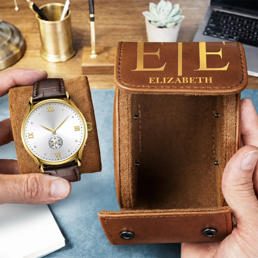 Monogram Name Simple Keepsake - Personalized Leather Watch Case - Image 3
