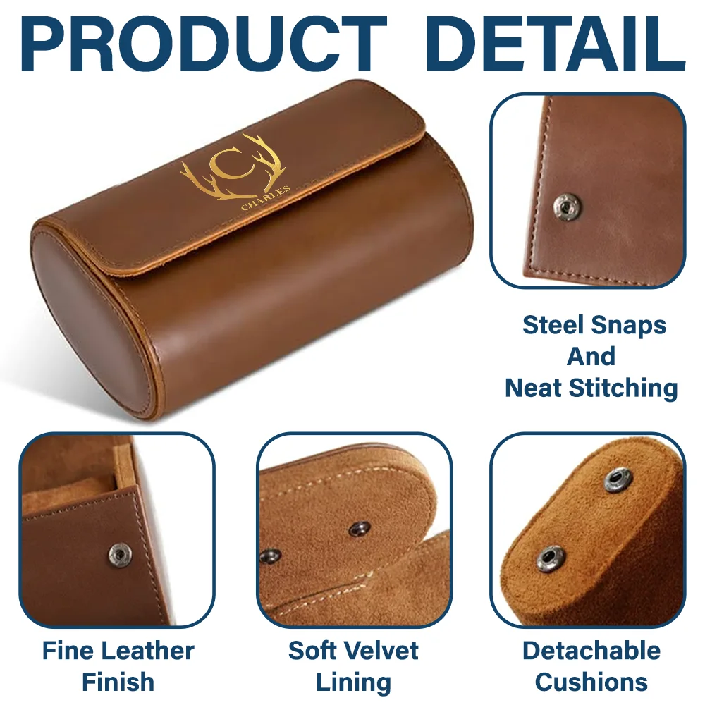 Monogram Name Simple Keepsake - Personalized Leather Watch Case - Image 4
