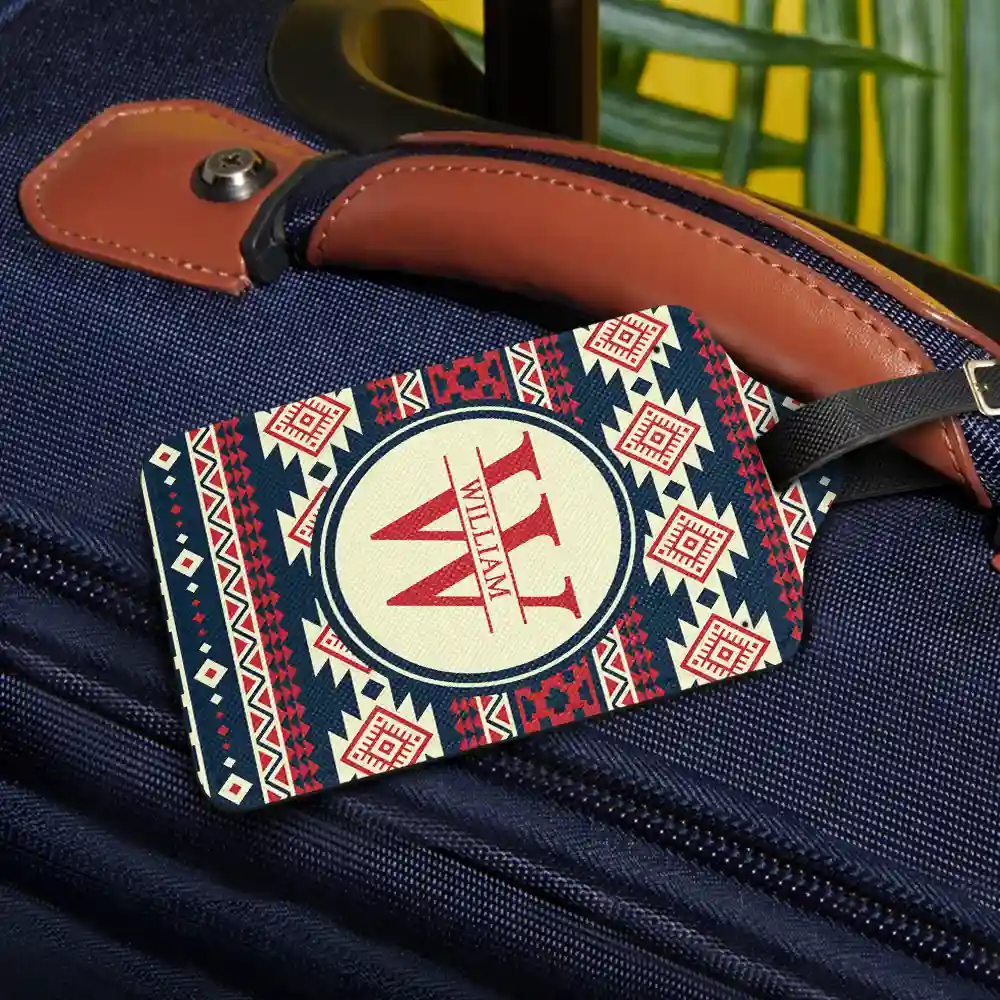 Monogram Name Tribal Pattern - Personalized Luggage Tag - Image 2