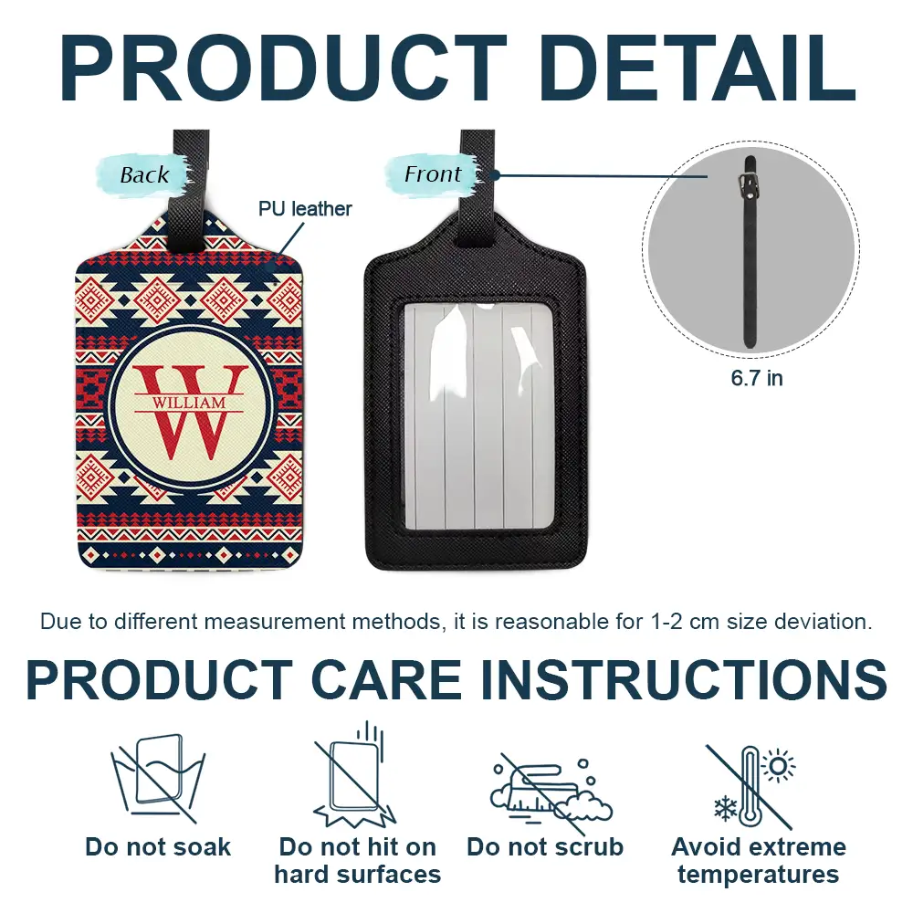 Monogram Name Tribal Pattern - Personalized Luggage Tag - Image 4