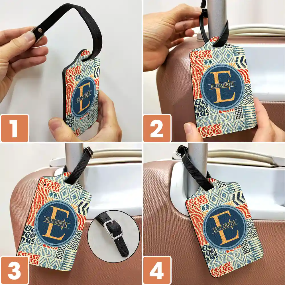 Monogram Name Tribal Pattern - Personalized Luggage Tag - Image 6