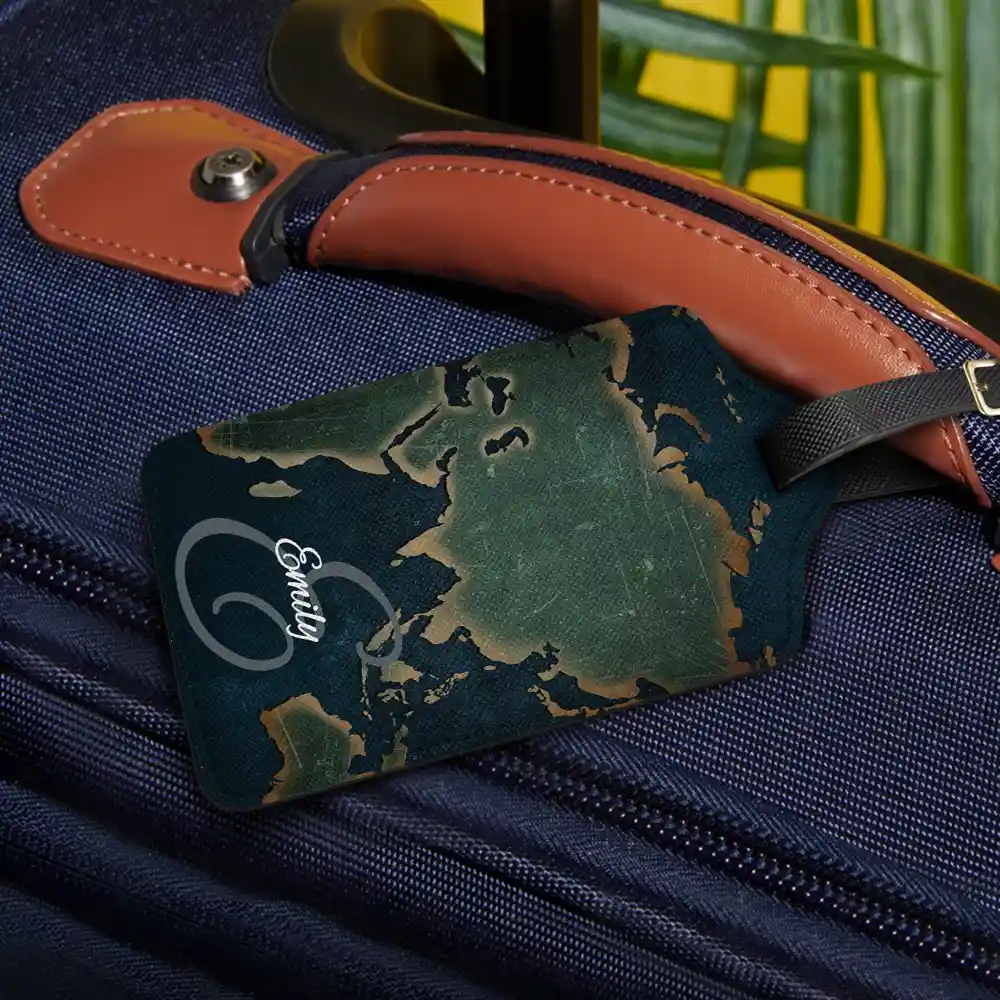 Monogram Name World Map - Personalized Luggage Tag - Image 2