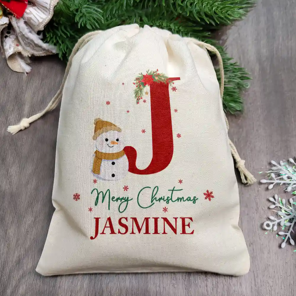 Monogram Snowman Merry Christmas - Personalized Favor Bag - Image 2