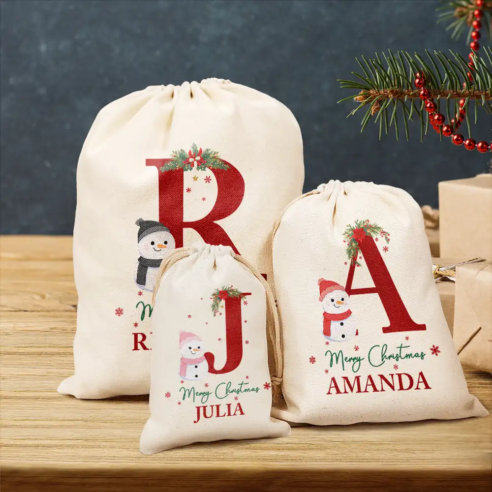 Monogram Snowman Merry Christmas - Personalized Favor Bag - Image 3