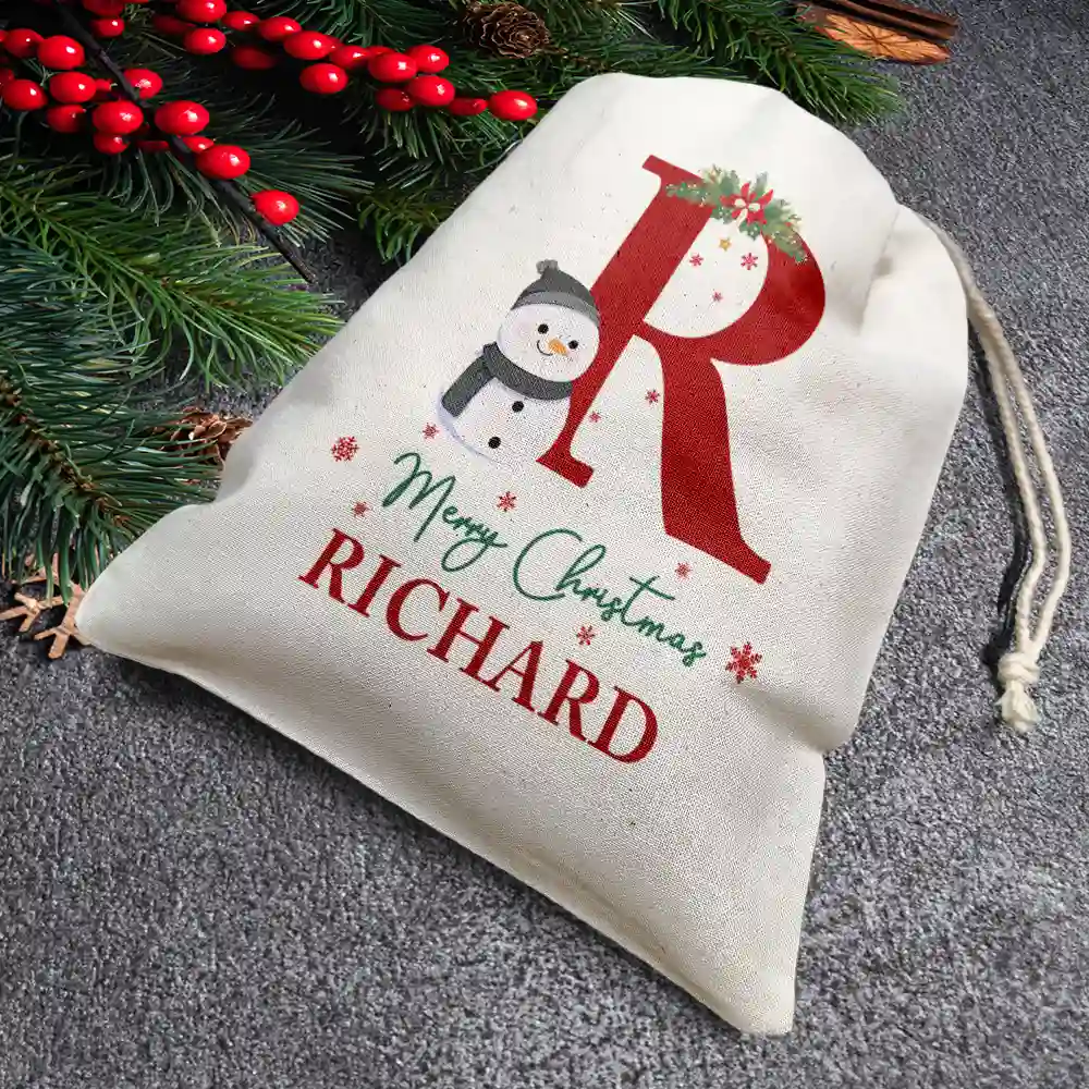 Monogram Snowman Merry Christmas - Personalized Favor Bag - Image 4