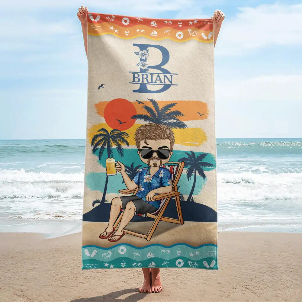 Monogram Summer Vibe Beach Towel - Personalized Beach Towel - Image 2
