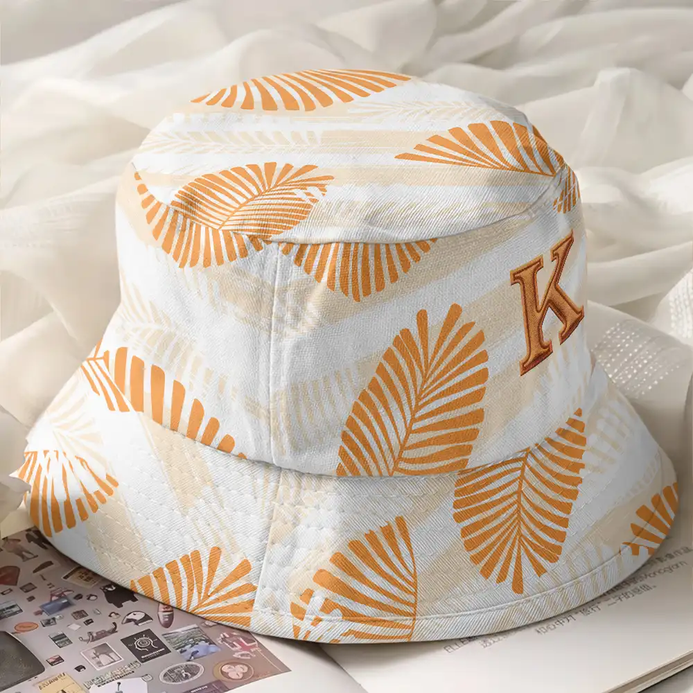 Monogram Tropical Pattern - Embroidery Text Effect Printed, Personalized Bucket Hat - Image 2