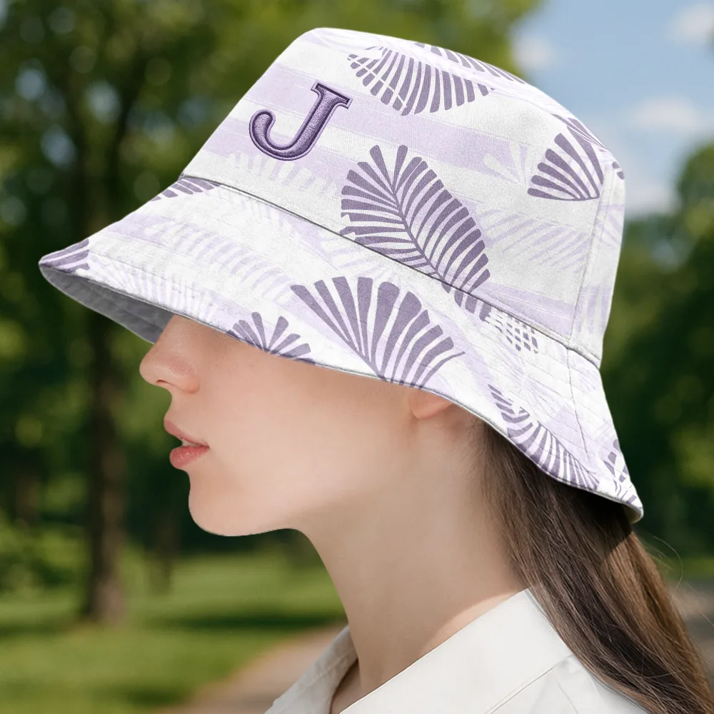 Monogram Tropical Pattern - Embroidery Text Effect Printed, Personalized Bucket Hat - Image 3