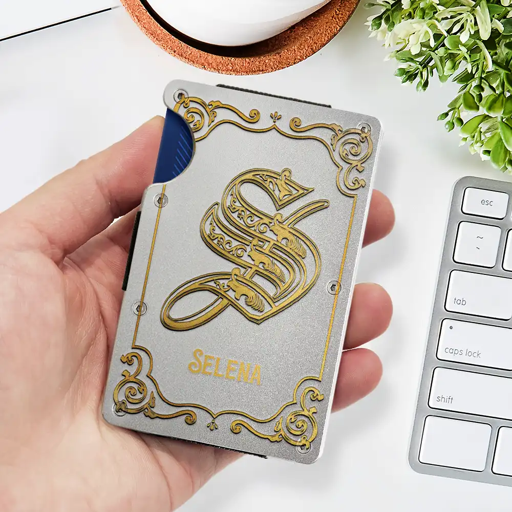 Monogram Vintage Old Letter Custom Name - Personalized Card Wallet With Money Clip - Image 2