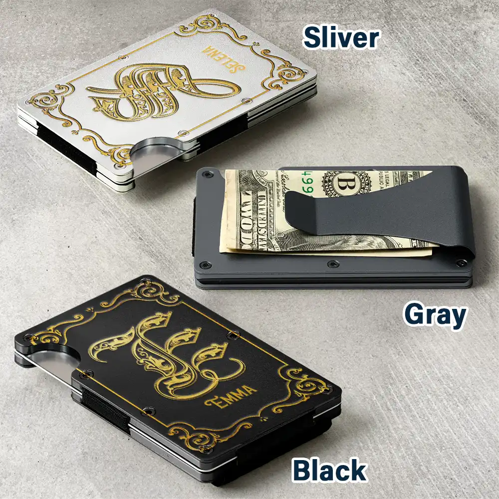 Monogram Vintage Old Letter Custom Name - Personalized Card Wallet With Money Clip - Image 4