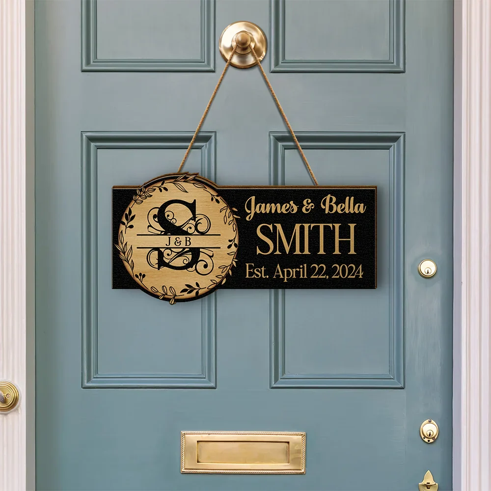 Monogram Wedding Gift Happily Married - Personalized Custom Shaped Wood Sign - Image 3