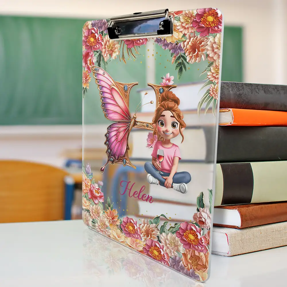 Monogrammed Alphabet Butterfly - Personalized Acrylic Clipboard - Image 2