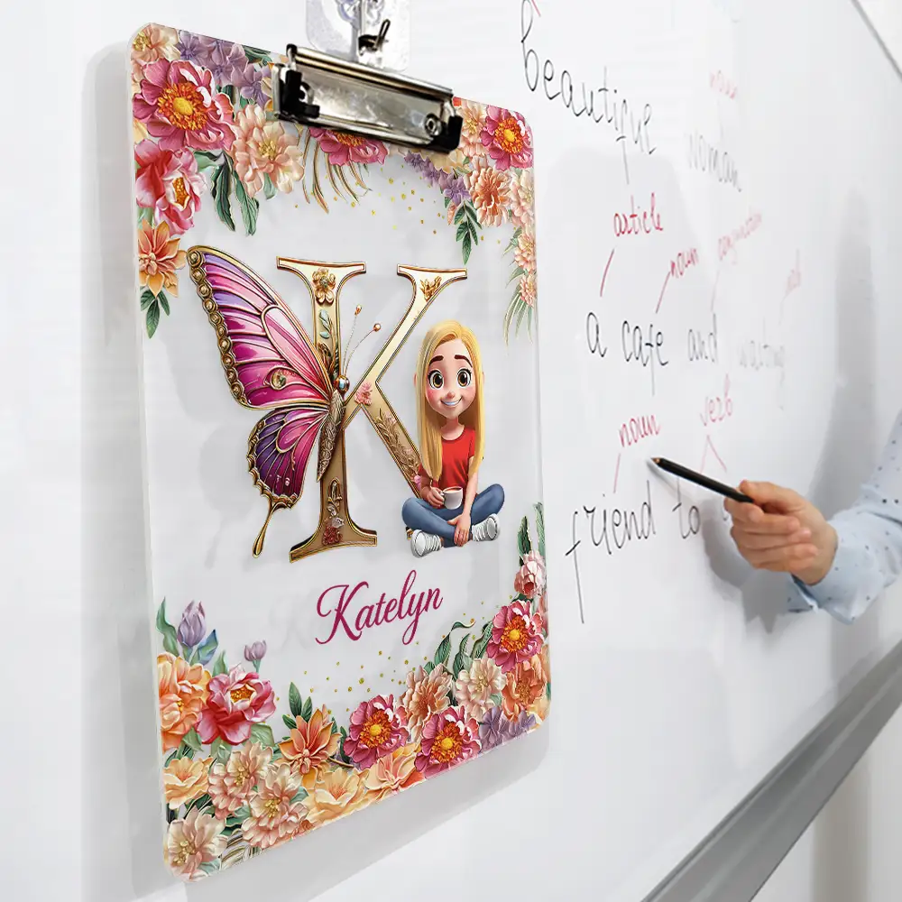 Monogrammed Alphabet Butterfly - Personalized Acrylic Clipboard - Image 3