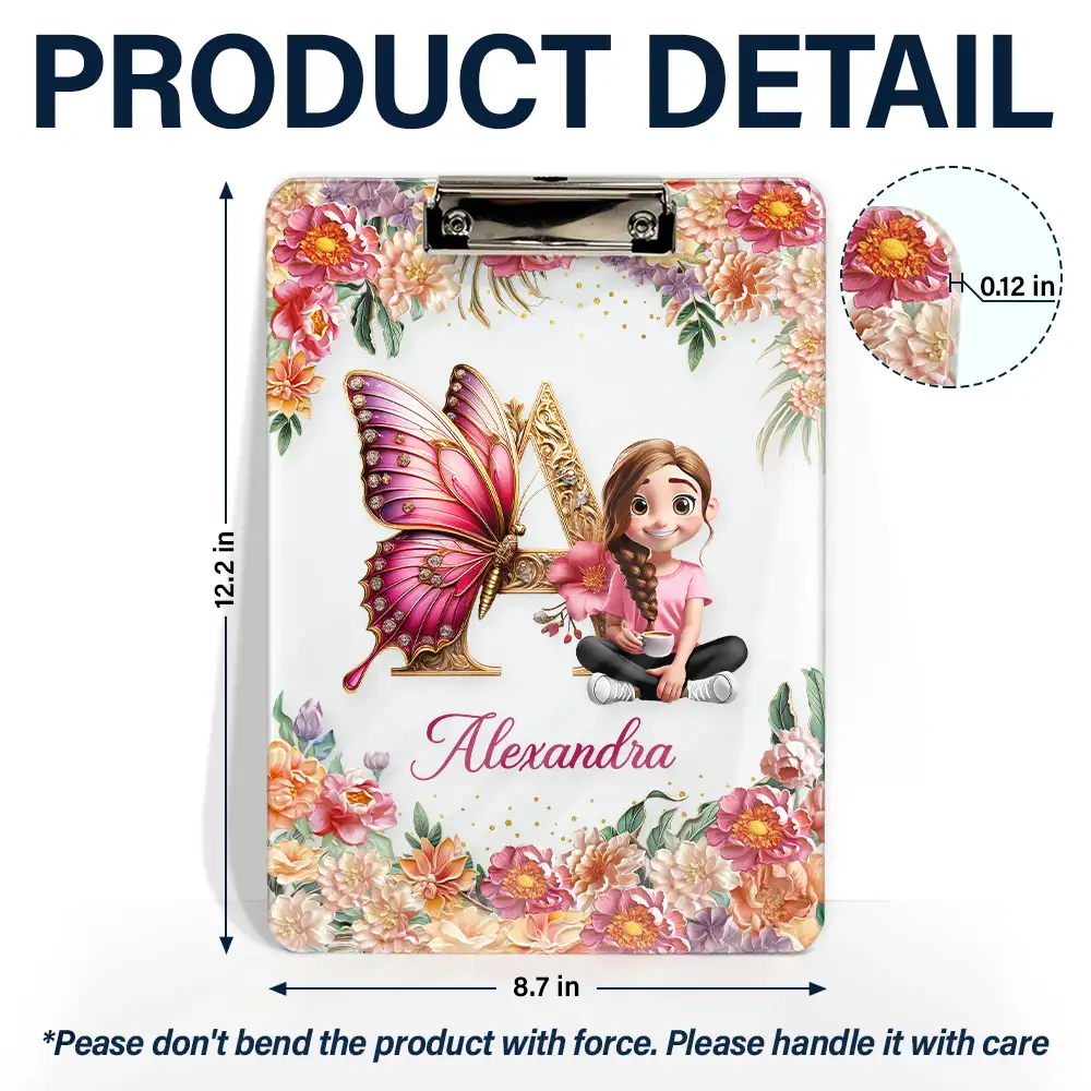 Monogrammed Alphabet Butterfly - Personalized Acrylic Clipboard - Image 5