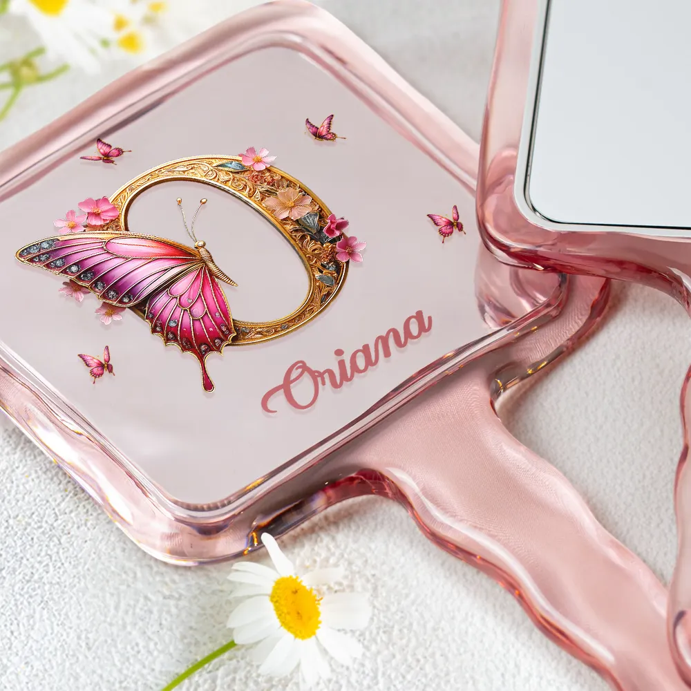 Monogrammed Alphabet Butterfly - Personalized Handheld Mirror - Image 3