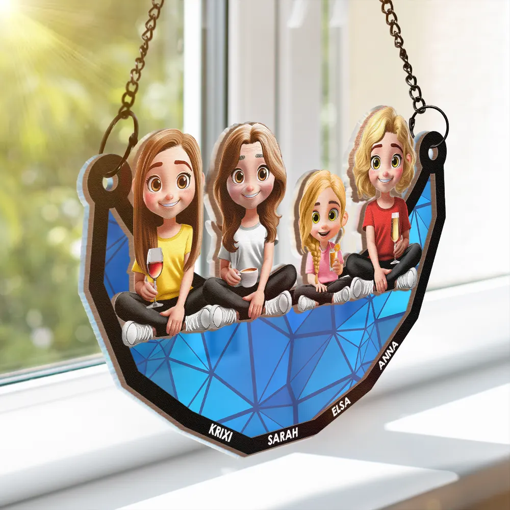 Moon Mother Daughter Son We Love You Mom 3D Cartoon - Personalized Window Hanging Suncatcher Ornament - Image 3