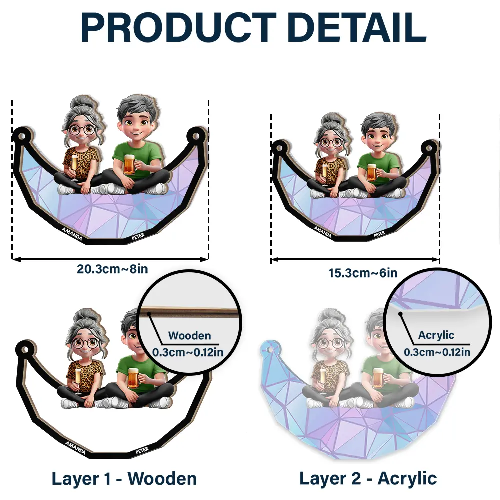 Moon Mother Daughter Son We Love You Mom 3D Cartoon - Personalized Window Hanging Suncatcher Ornament - Image 5