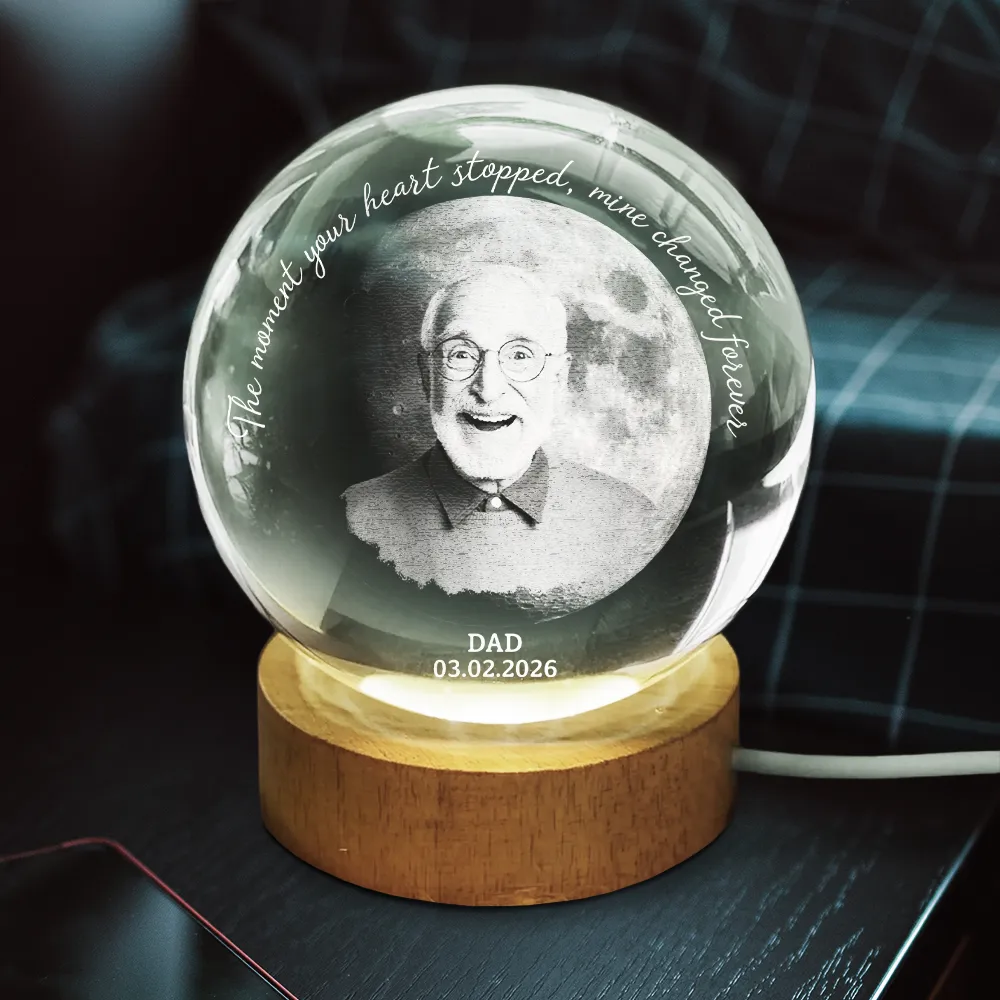 Moon Phase Custom Photo Pencil Sketch Memorial The Moment Your Heart Stopped - Personalized Crystal Globe Lamp - Image 4