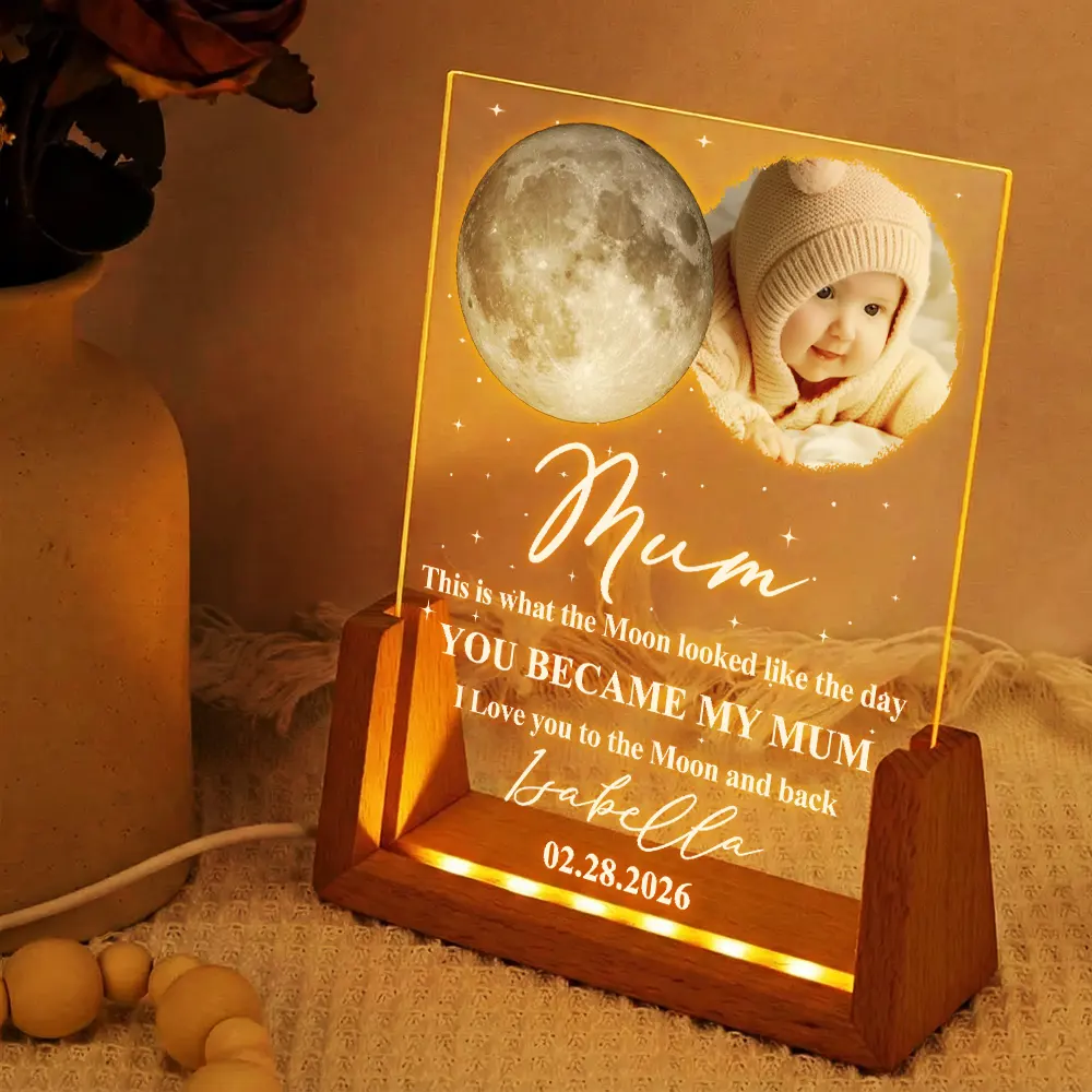 Moon Phase Custom Photo The Moon The Day You Became My Mom - Personalized Night Light - Image 2