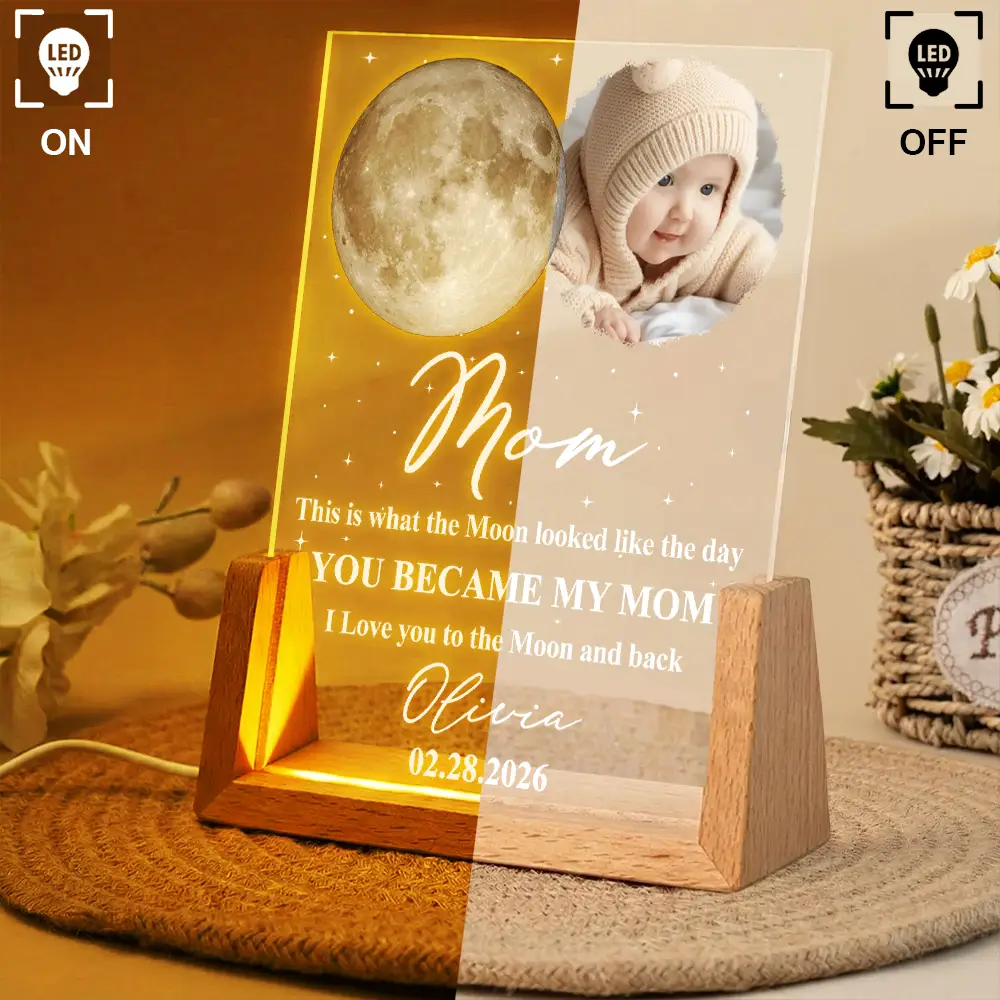 Moon Phase Custom Photo The Moon The Day You Became My Mom - Personalized Night Light - Image 3