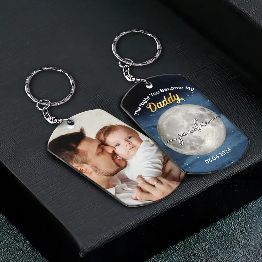Moon Phase Custom Photo The Night You Became My Mommy - Personalized Aluminum Keychain - Image 2