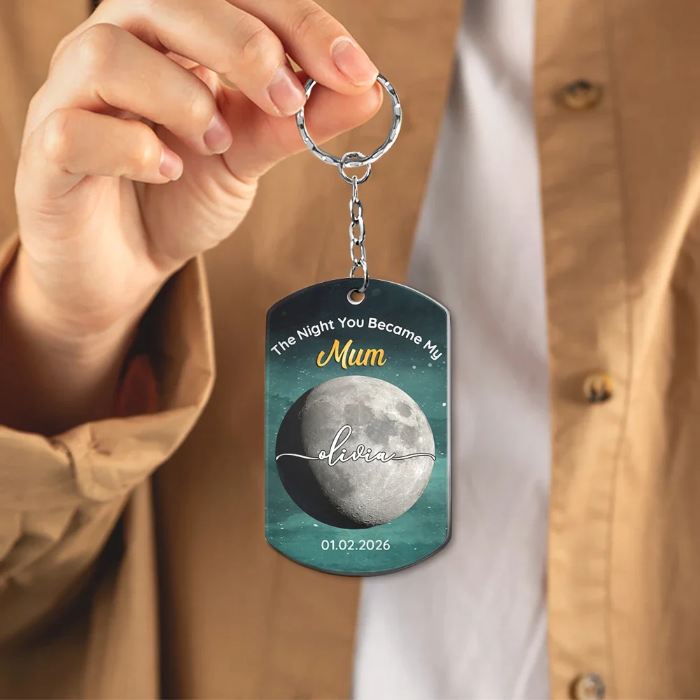 Moon Phase Custom Photo The Night You Became My Mommy - Personalized Aluminum Keychain - Image 4