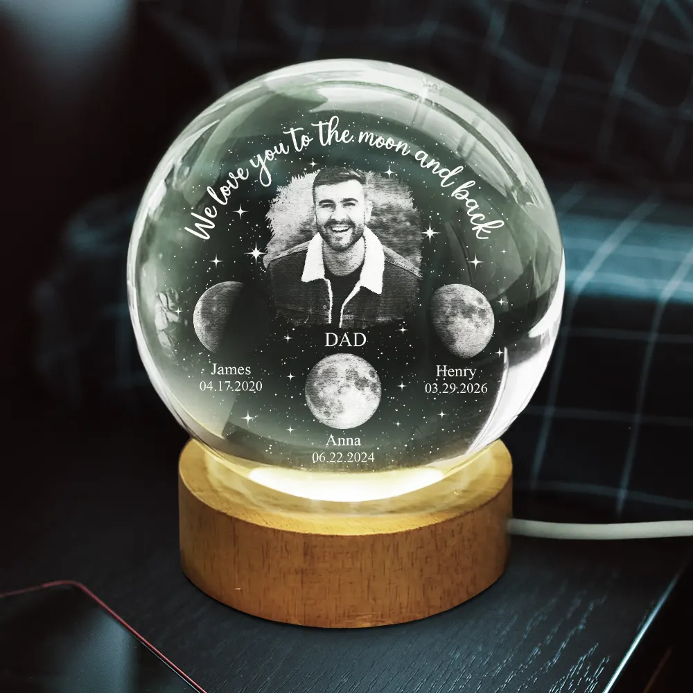 Moon Phase Custom Photo We Love You To The Moon And Back - Personalized Crystal Globe Lamp - Image 3