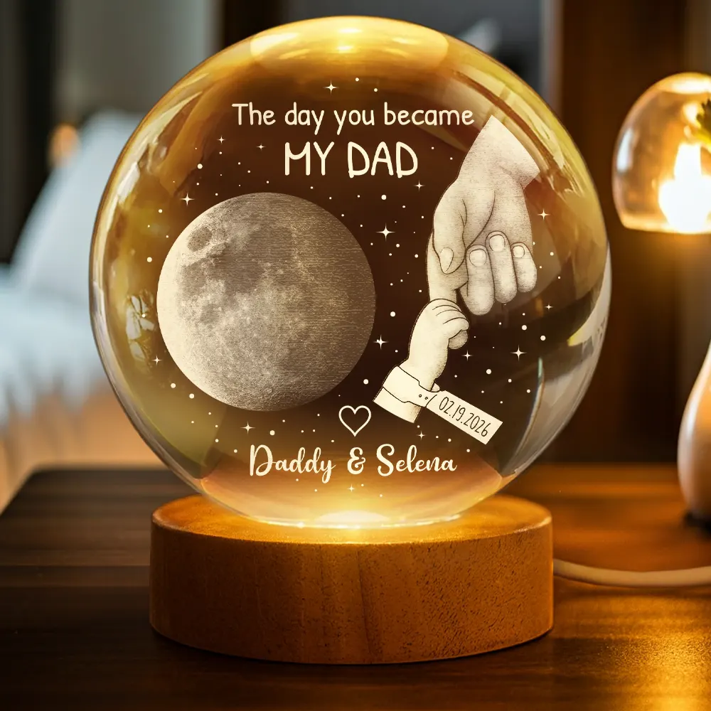 Moon Phase Our First Father's Day The Day You Became My Dad Mom - Personalized Crystal Globe Lamp