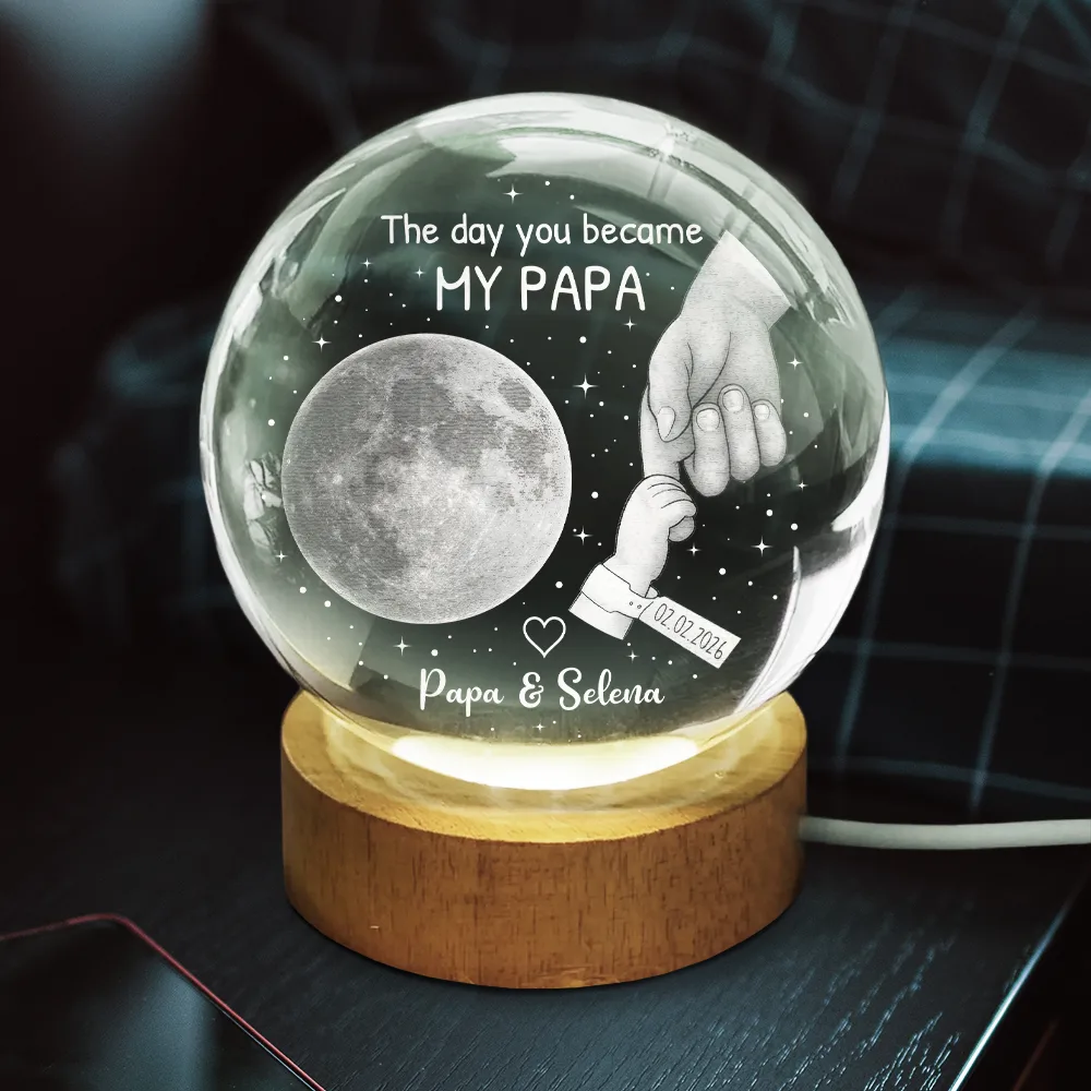 Moon Phase Our First Father's Day The Day You Became My Dad Mom - Personalized Crystal Globe Lamp - Image 3