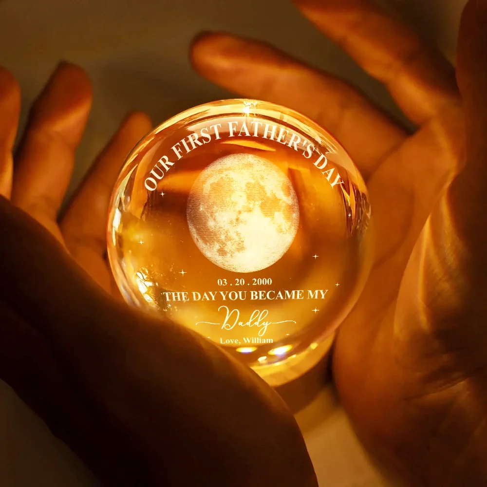 Moon Phase Our First Mother's Day Father's Day - Personalized Crystal Globe Lamp - Image 4