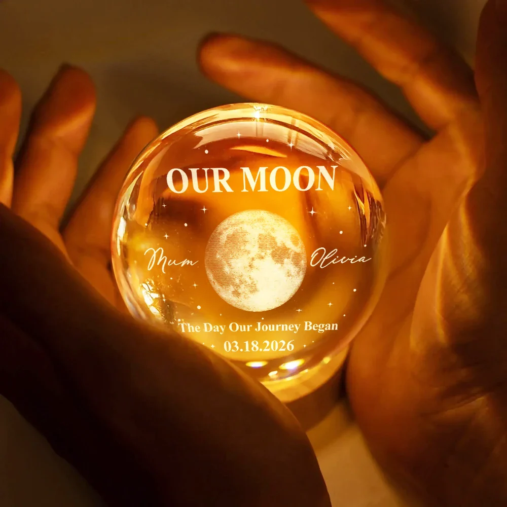 Moon Phase Our First Mother's Day The Day You Became My Mom - Personalized Crystal Globe Lamp - Image 4