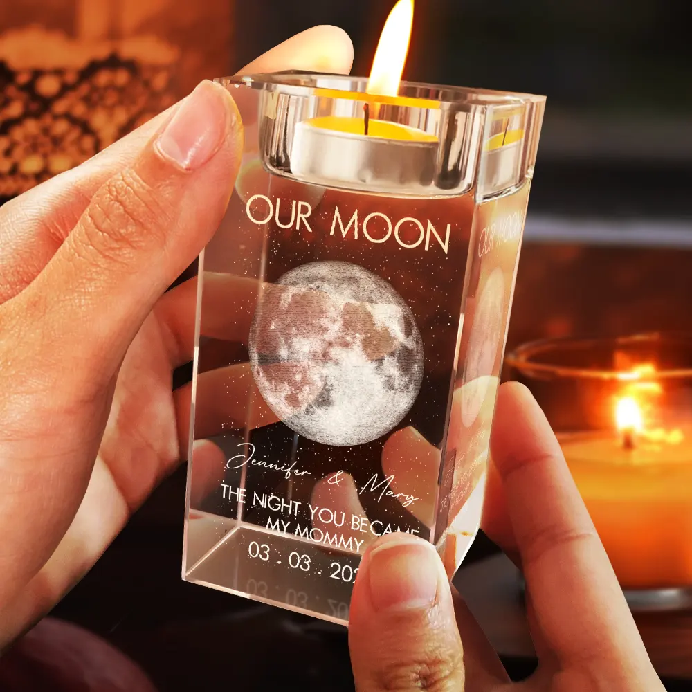 Moon Phase The Beginning Of Our Forever - Personalized Crystal Candle Holder - Image 4